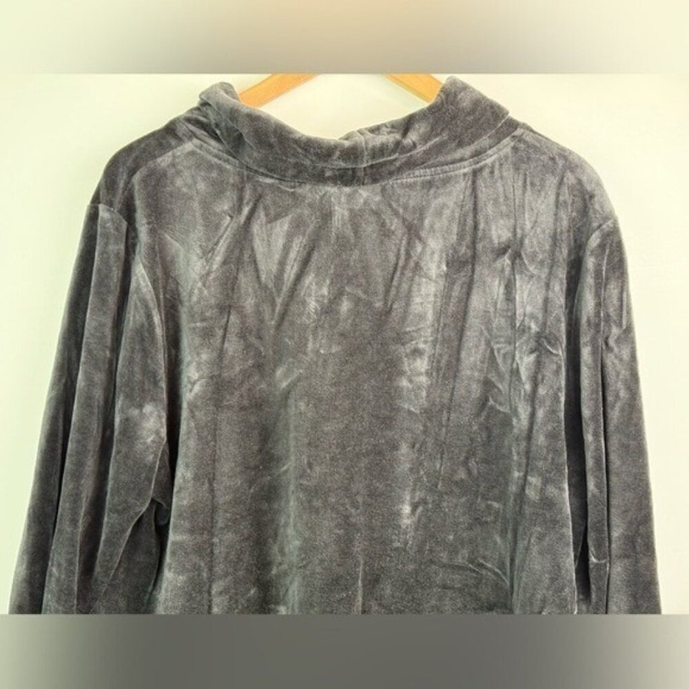 CHICOS Zenergy Black Velour Funnel-Neck Tunic Pullover Drawstring Cozy Size 3(L) - Picture 8 of 13